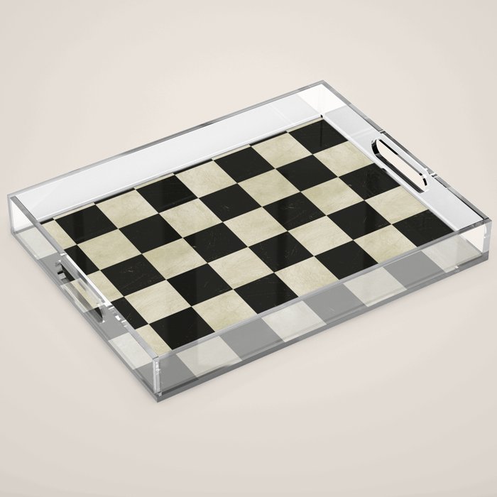Distressed Black and White Checkerboard Pattern Acrylic Tray Gallery Image 1