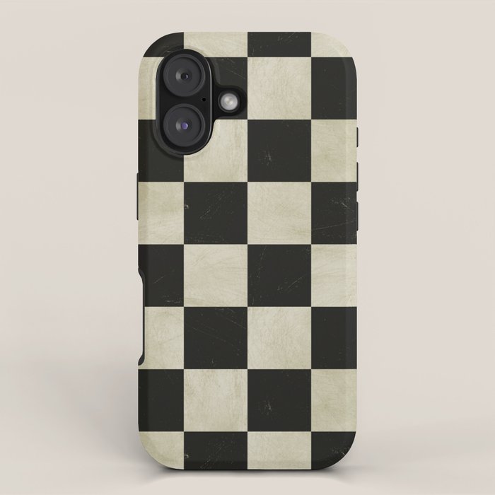 Distressed Black and White Checkerboard Pattern iPhone Case Gallery Image 1