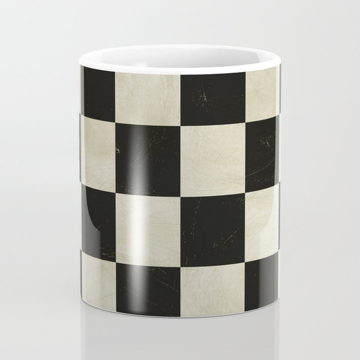 Distressed Black and White Checkerboard Pattern Coffee Mug Gallery Image 4