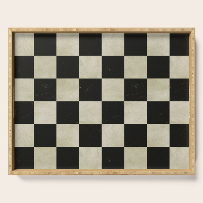 Distressed Black and White Checkerboard Pattern Serving Tray Gallery Image 1