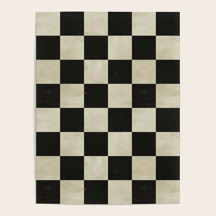 Distressed Black and White Checkerboard Pattern Poster Gallery Image 4