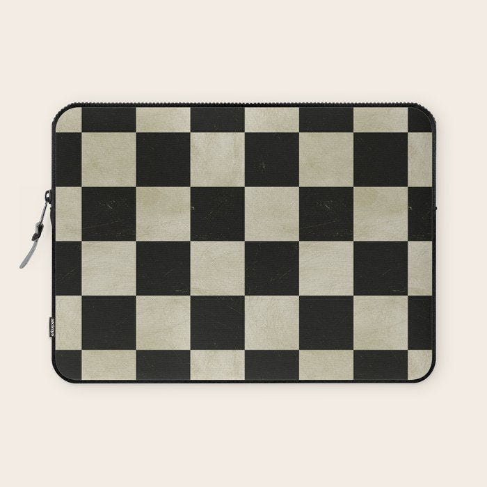 Distressed Black and White Checkerboard Pattern Laptop Sleeve Gallery Image 1