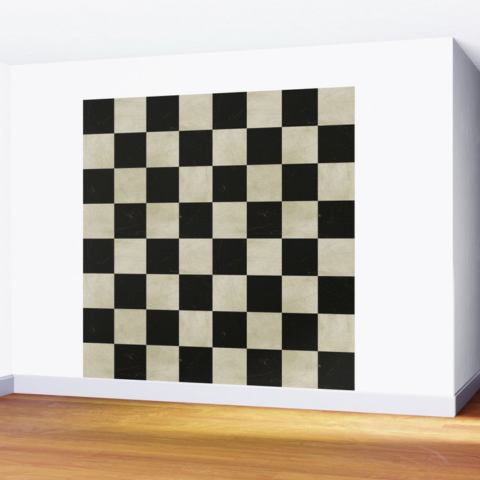 Distressed Black and White Checkerboard Pattern Wall Mural Gallery Image 2