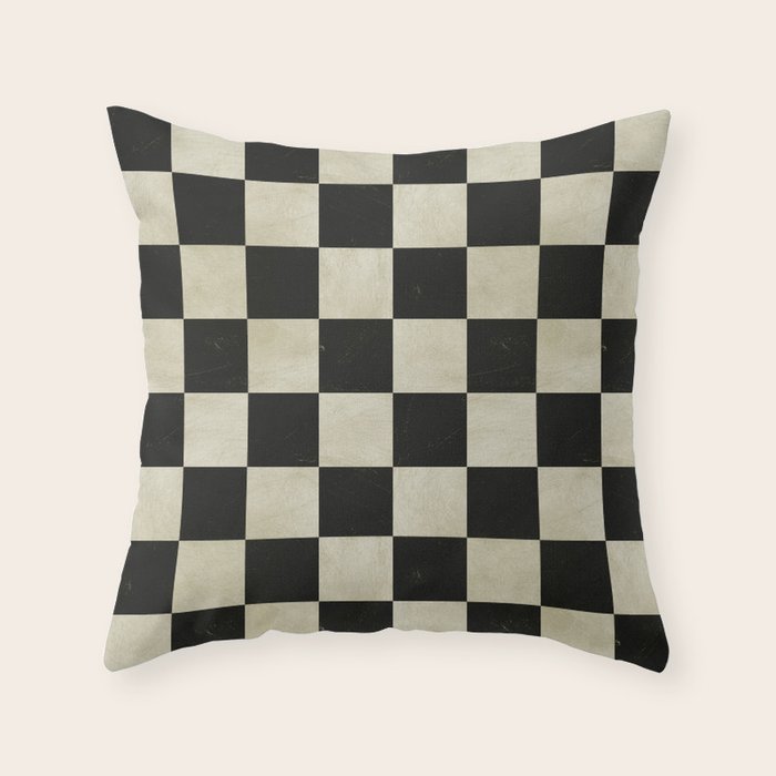 Distressed Black and White Checkerboard Pattern Throw Pillow Gallery Image 1