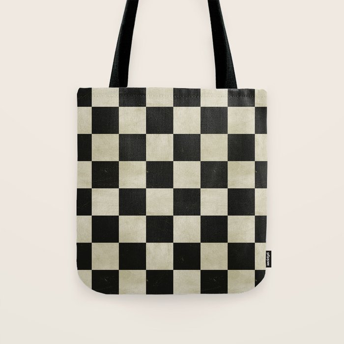 Distressed Black and White Checkerboard Pattern Tote Bag Gallery Image 1