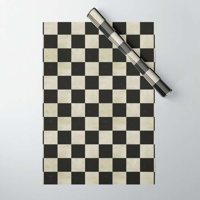 Distressed Black and White Checkerboard Pattern Wrapping Paper Gallery Image 1