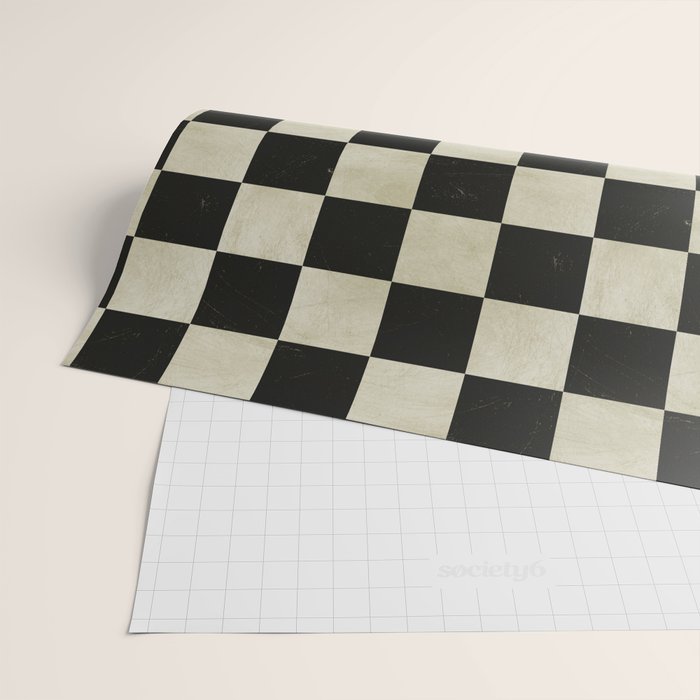 Distressed Black and White Checkerboard Pattern Wrapping Paper Gallery Image 2