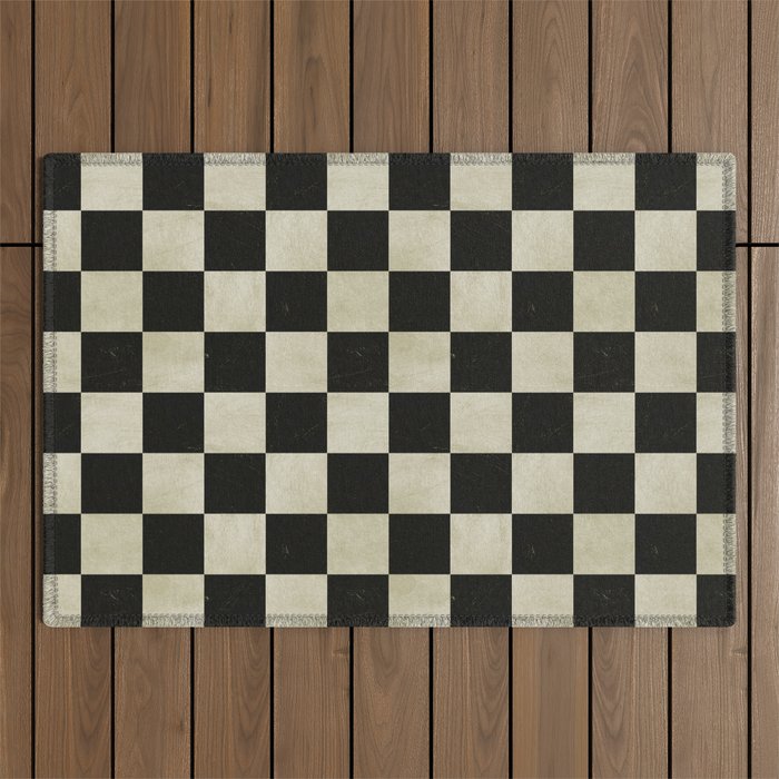 Distressed Black and White Checkerboard Pattern Outdoor Rug Gallery Image 1