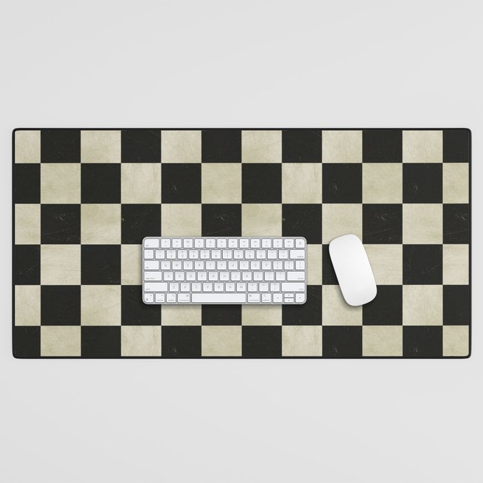 Distressed Black and White Checkerboard Pattern Desk Mat Gallery Image 1
