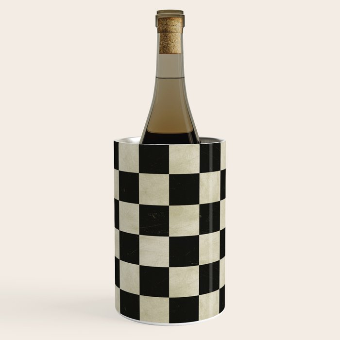 Distressed Black and White Checkerboard Pattern Wine Chiller Gallery Image 1