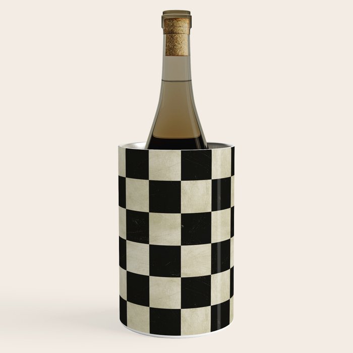 Distressed Black and White Checkerboard Pattern Wine Chiller Gallery Image 2