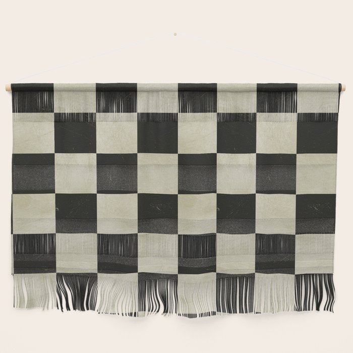 Distressed Black and White Checkerboard Pattern Wall Hanging Gallery Image 1