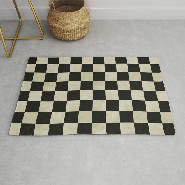 Distressed Black and White Checkerboard Pattern Rug Gallery Image 1