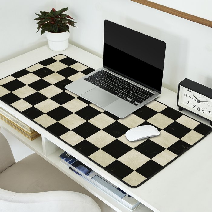 Distressed Black and White Checkerboard Pattern Desk Mat Gallery Image 2
