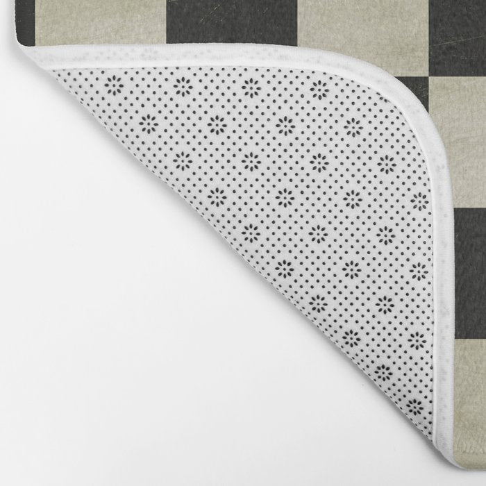 Distressed Black and White Checkerboard Pattern Bath Mat Gallery Image 2