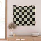 Distressed Black and White Checkerboard Pattern Wall Tapestry Gallery Image 2