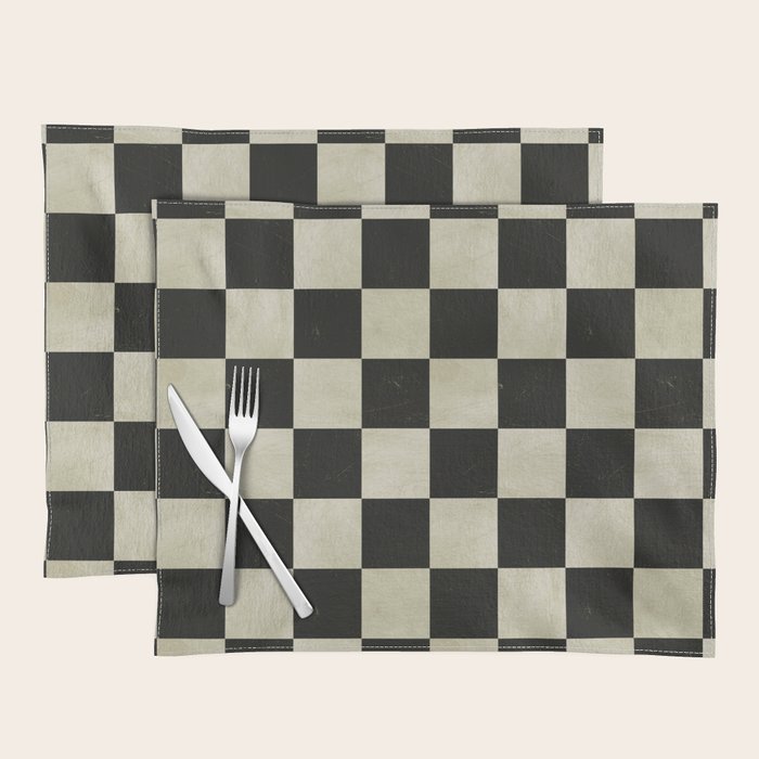 Distressed Black and White Checkerboard Pattern Placemat Gallery Image 1