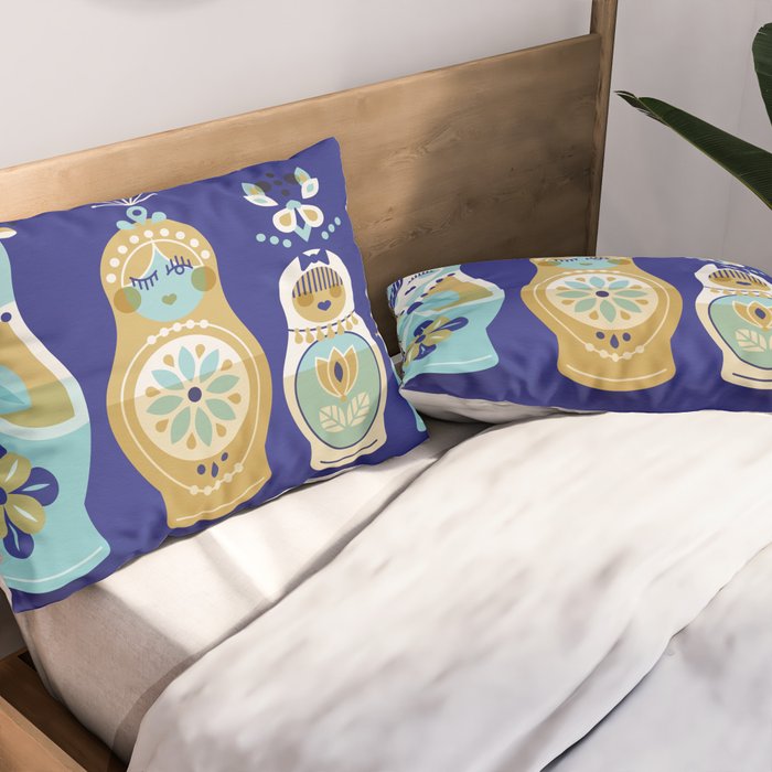 Russian Nesting Dolls - Navy Pillow Sham Gallery Image 2
