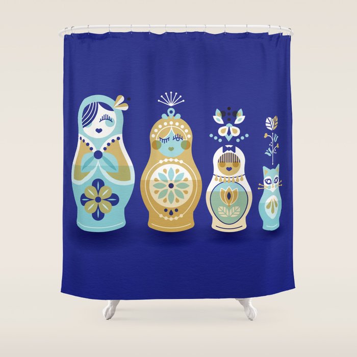 Russian Nesting Dolls - Navy Shower Curtain Gallery Image 1