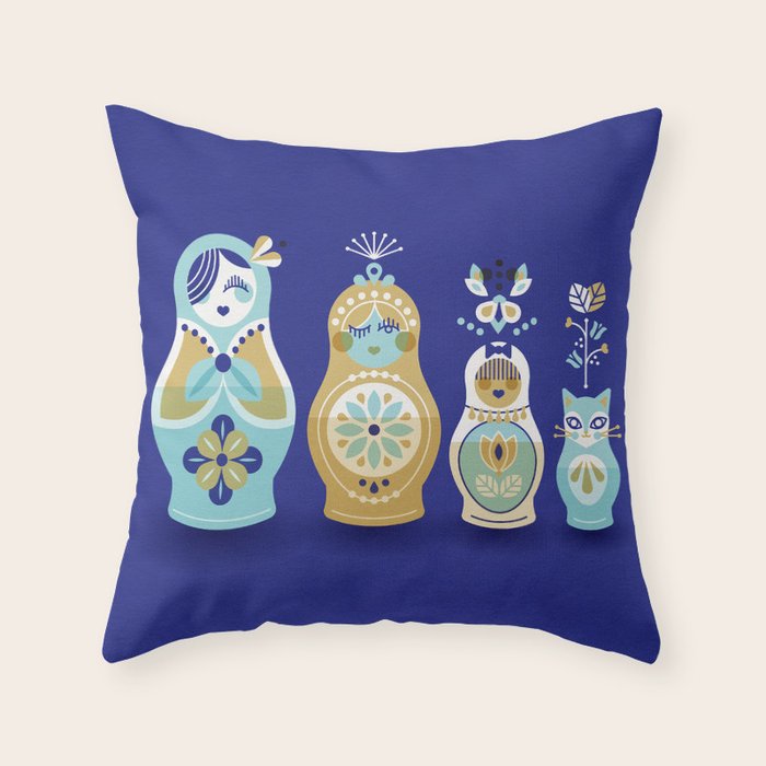 Russian Nesting Dolls - Navy Throw Pillow Gallery Image 6