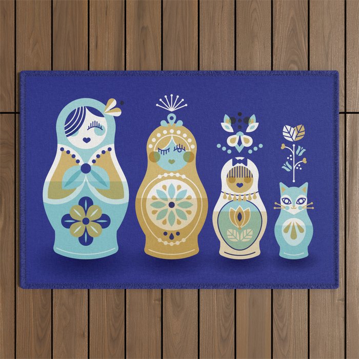 Russian Nesting Dolls - Navy Outdoor Rug Gallery Image 1