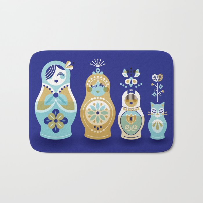 Russian Nesting Dolls - Navy Bath Mat Gallery Image 1