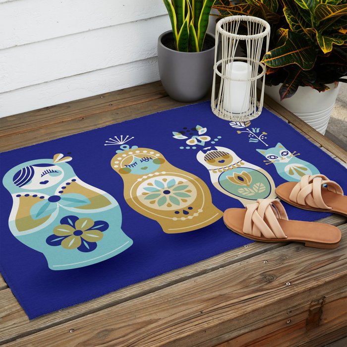 Russian Nesting Dolls - Navy Outdoor Rug Gallery Image 2