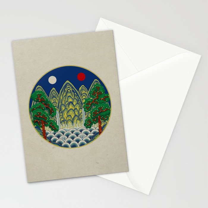 Five peaks of the sun and moon : Kingâs painting (Minhwa-Korean folk art) Stationery Card Gallery Image 2