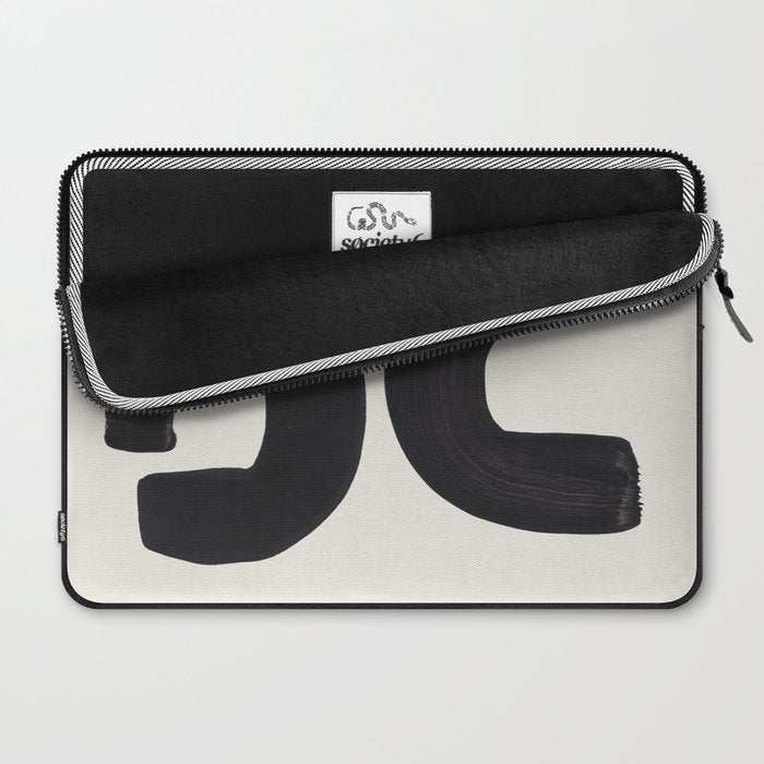 Mid Century Modern Minimalist Abstract Art Brush Strokes Black & White Ink Art Tribal Marking Laptop Sleeve Gallery Image 2