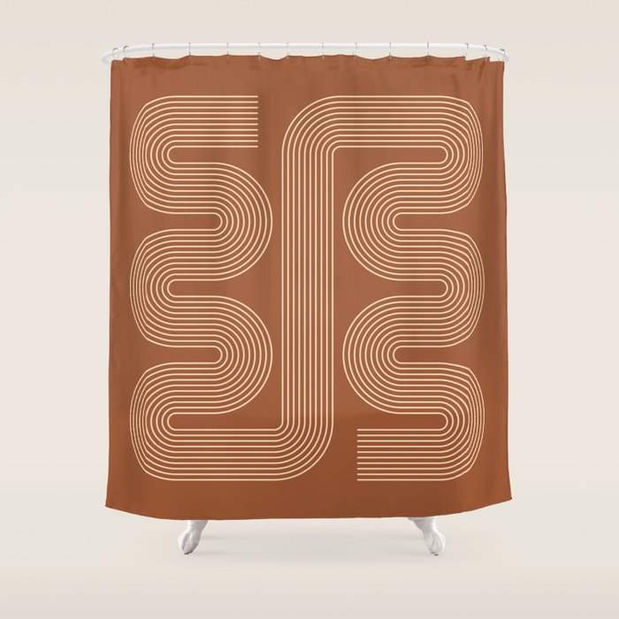 Geometric Lines in Terracotta and Beige 76 (Mid century Midern Rainbow Abstract) Shower Curtain Gallery Image 1