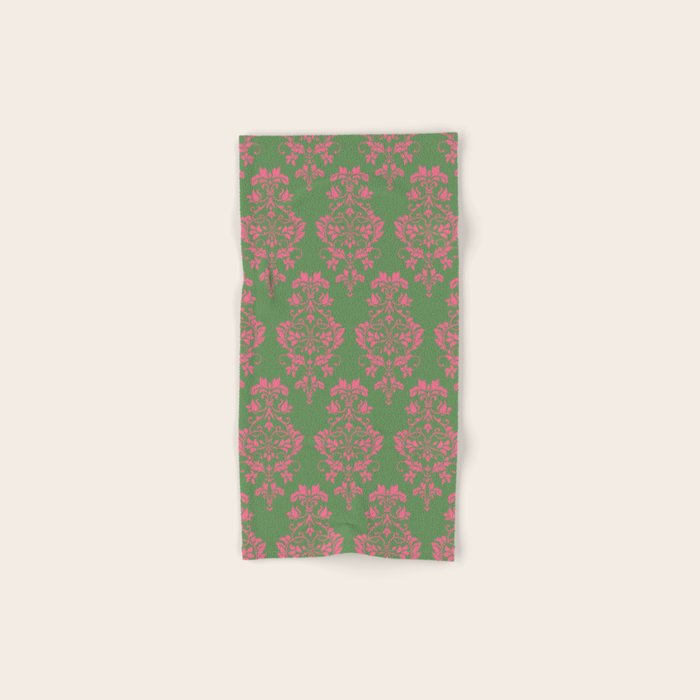 Victorian Pink Green Damask Pattern Bath Towel Gallery Image 1