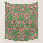 Victorian Pink Green Damask Pattern Wall Tapestry Gallery Image 4