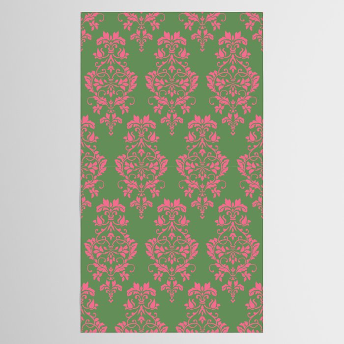 Victorian Pink Green Damask Pattern Tablecloth Gallery Image 2
