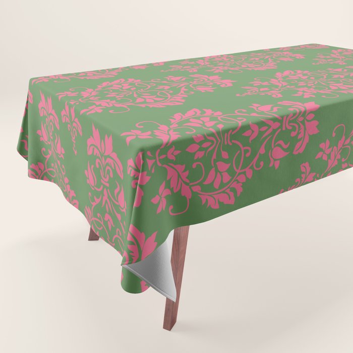 Victorian Pink Green Damask Pattern Tablecloth Gallery Image 1