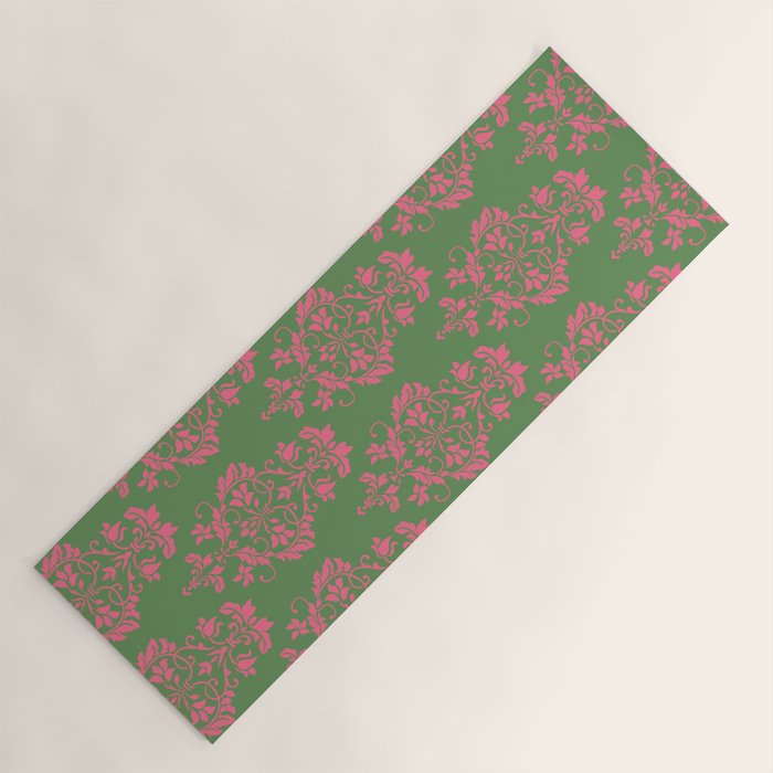 Victorian Pink Green Damask Pattern Yoga Mat Gallery Image 1