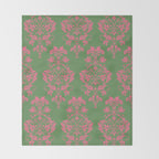 Victorian Pink Green Damask Pattern Throw Blanket Gallery Image 2