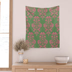 Victorian Pink Green Damask Pattern Wall Tapestry Gallery Image 2