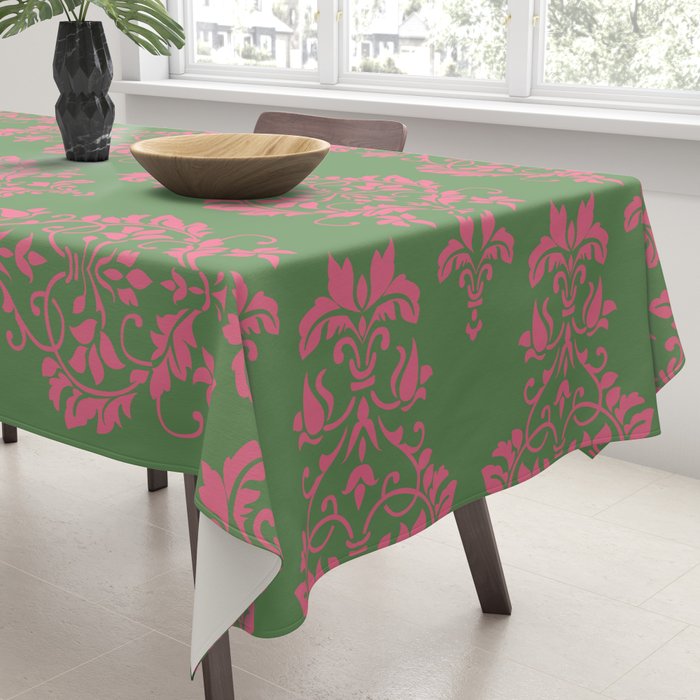 Victorian Pink Green Damask Pattern Tablecloth Gallery Image 3