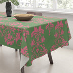 Victorian Pink Green Damask Pattern Tablecloth Gallery Image 3