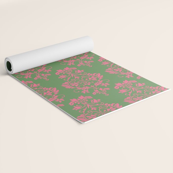 Victorian Pink Green Damask Pattern Yoga Mat Gallery Image 2
