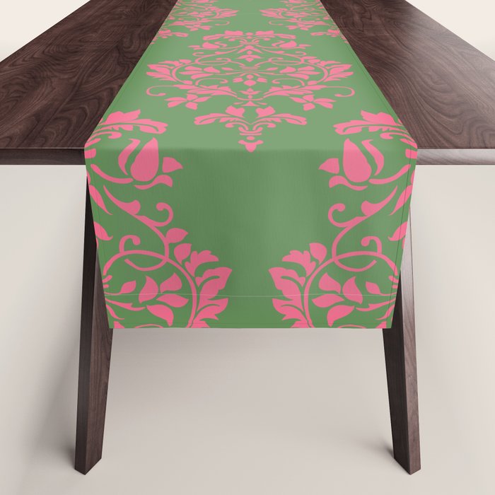 Victorian Pink Green Damask Pattern Table Runner Gallery Image 1