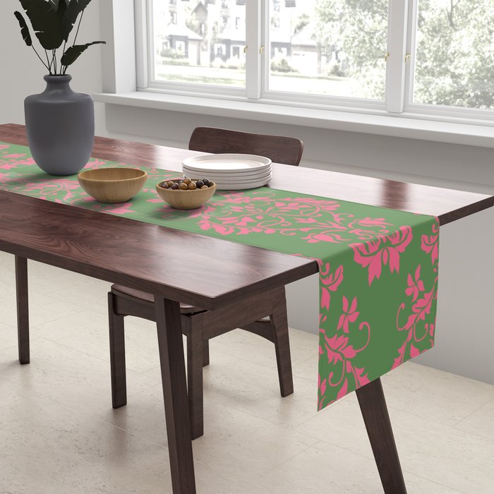 Victorian Pink Green Damask Pattern Table Runner Gallery Image 2