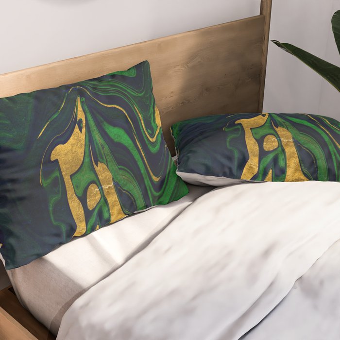 Rhapsody in Blue and Green and Gold Pillow Sham Gallery Image 2