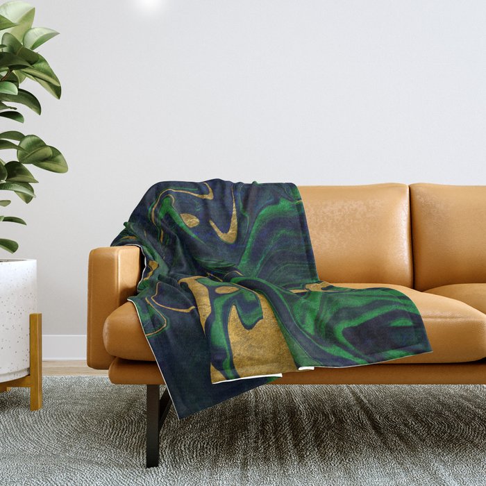 Rhapsody in Blue and Green and Gold Throw Blanket Gallery Image 1