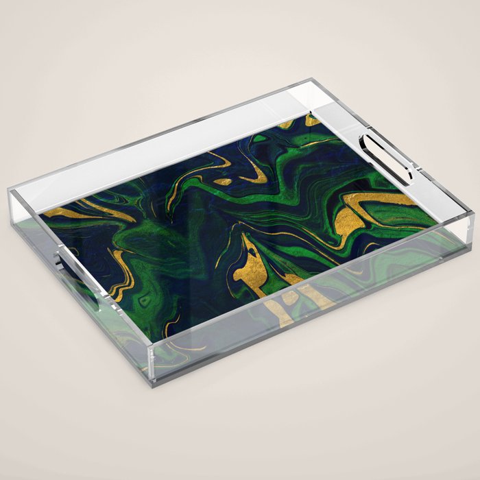 Rhapsody in Blue and Green and Gold Acrylic Tray Gallery Image 1