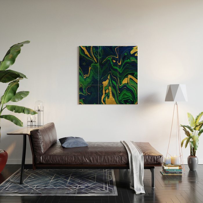 Rhapsody in Blue and Green and Gold Wood Wall Art Gallery Image 2
