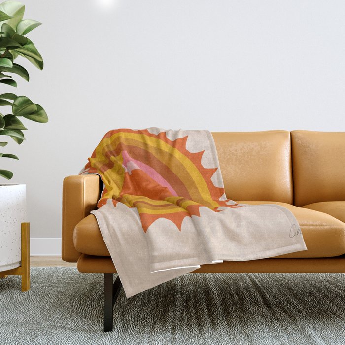 Moon Glow - Retro Ochre Throw Blanket Gallery Image 1