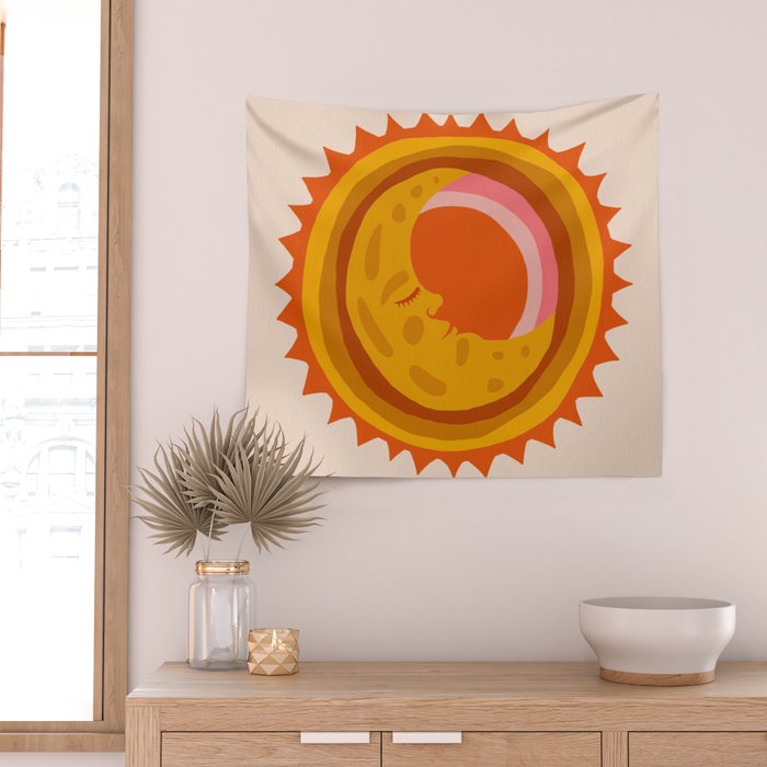Moon Glow - Retro Ochre Wall Tapestry Gallery Image 2