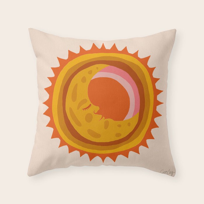 Moon Glow - Retro Ochre Throw Pillow Gallery Image 6