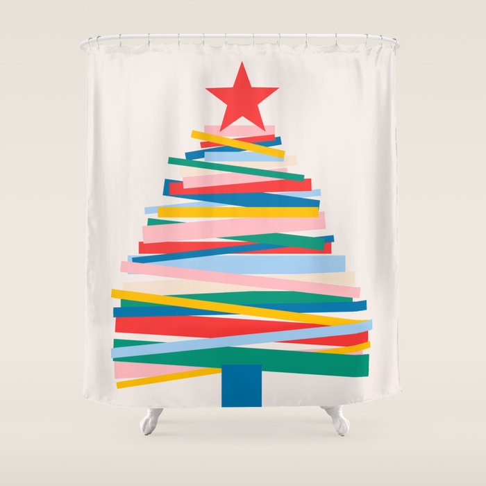 Ribbon Christmas Tree - primary Shower Curtain Gallery Image 1
